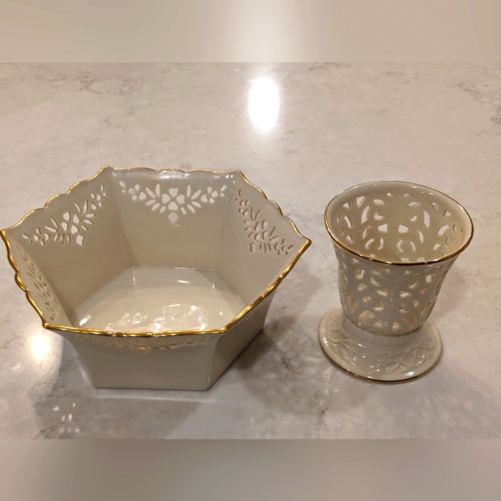Lenox Shelburne 9" x 8" Bowl & Lenox 4.5" x 4" Candy Vase New
